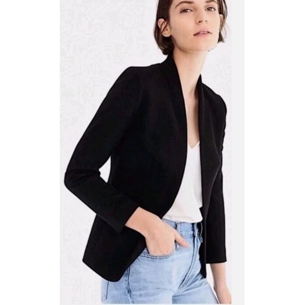 J CREW Broadway Collarless Tailored Blazer Jacket Office Corpcore Black Sz 00